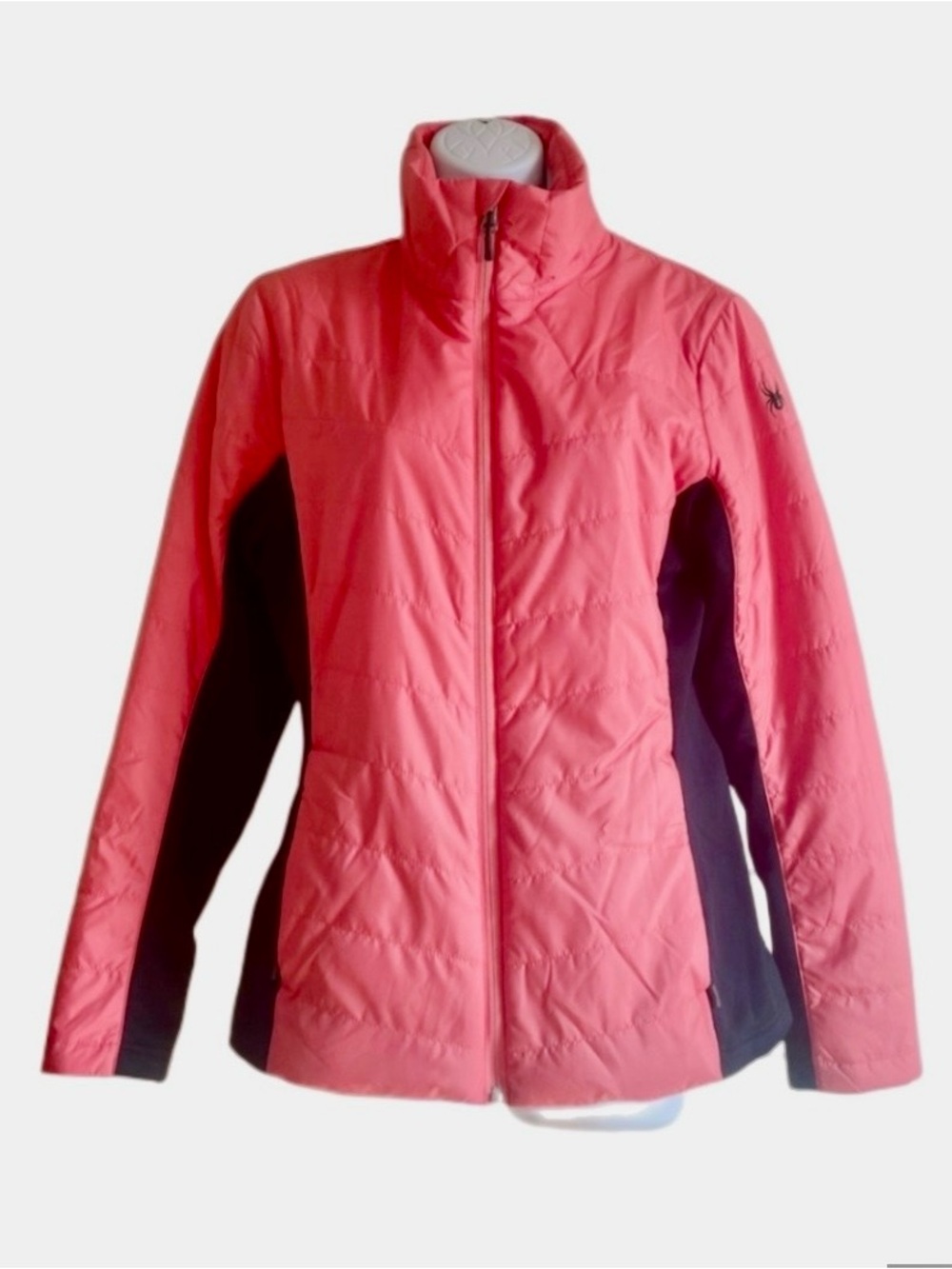 Spyder Coral Pink Quilted Jacket with Black Side Panels